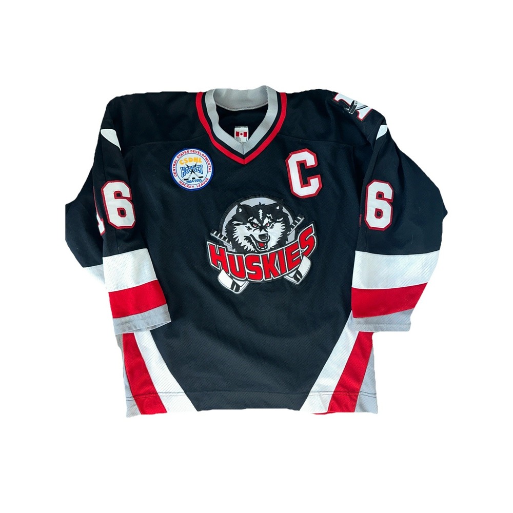 CCM Huskies #16 Air Knit Hockey Goalie Jersey Mens L Black and Red